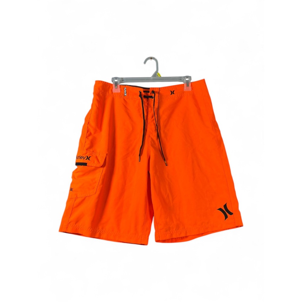 Hurley Mens Board Shorts Neon Orange Cargo Pocket Swim Trunks Size 34 MBS0000760